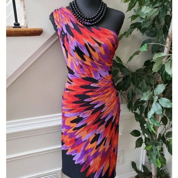 Emma & Michelle Black Colorful One-Shoulder Dress - Picture 1 of 5